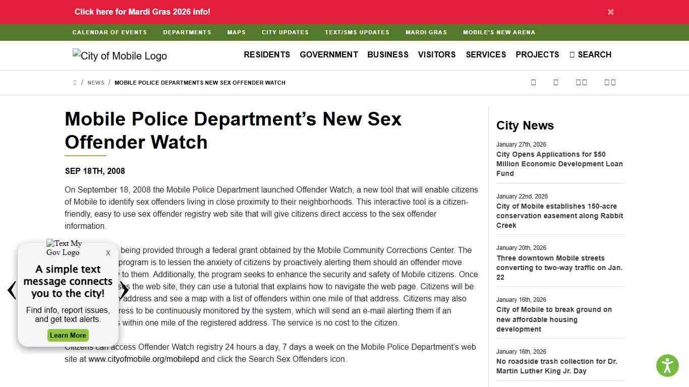 Mobile Police Department’s New Sex Offender Watch : City of Mobile