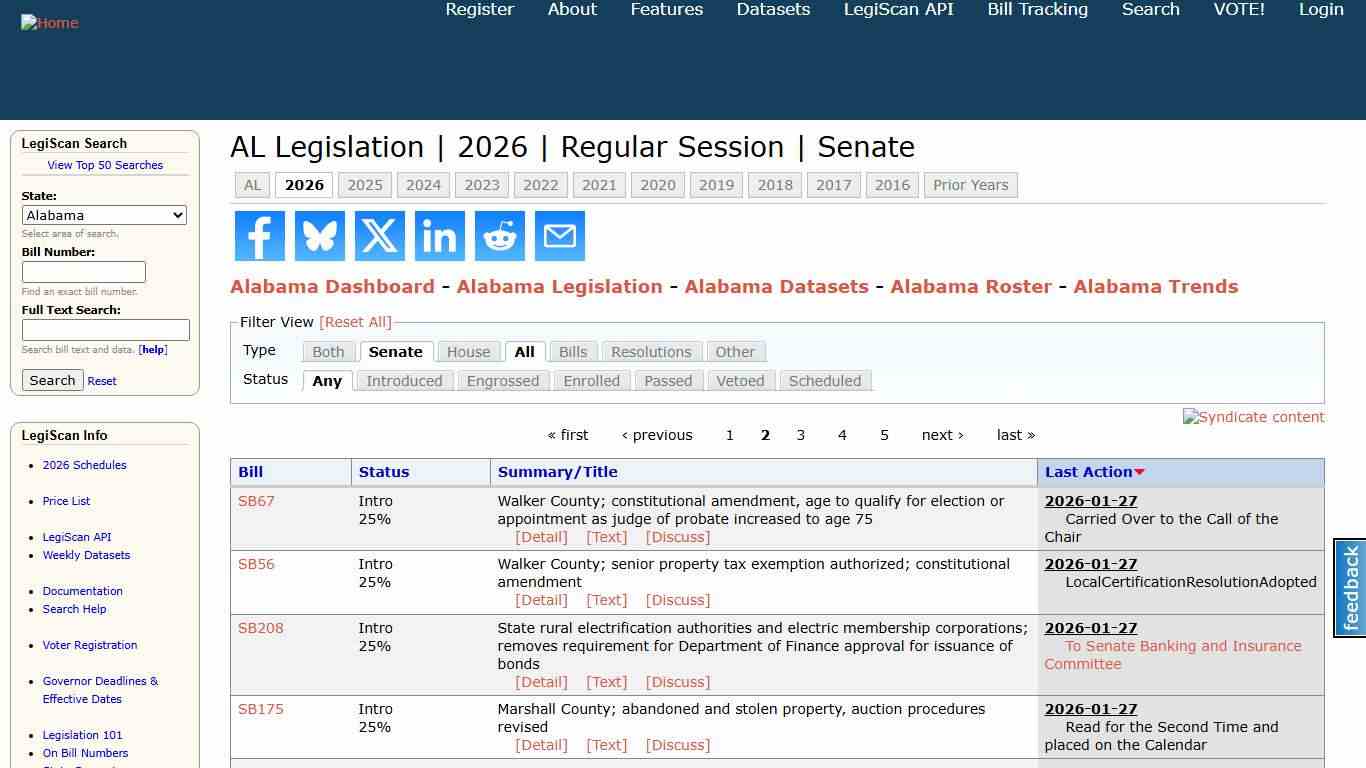 AL Legislation 2026 Regular Session Senate LegiScan